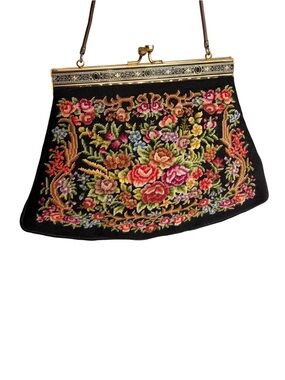 1950s Vintage Petit Point Needlepoint Floral Evening Bag – Kiss Lock Frame EUC